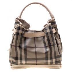 Pre Owned Burberry Beige Smoked Check PVC and Leather Walden Hobo