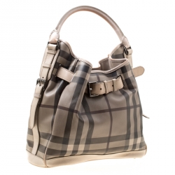 Pre Owned Burberry Beige Smoked Check PVC and Leather Walden Hobo