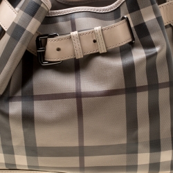 Pre Owned Burberry Beige Smoked Check PVC and Leather Walden Hobo