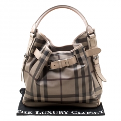 Pre Owned Burberry Beige Smoked Check PVC and Leather Walden Hobo