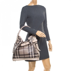 Pre Owned Burberry Beige Smoked Check PVC and Leather Walden Hobo