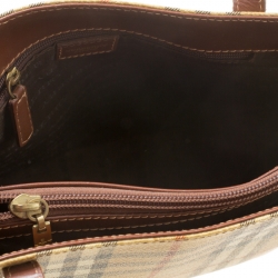 Pre Owned Burberry Brown Haymarket Check Coated Canvas Mini Tote