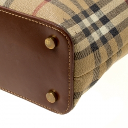 Pre Owned Burberry Brown Haymarket Check Coated Canvas Mini Tote