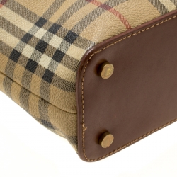 Pre Owned Burberry Brown Haymarket Check Coated Canvas Mini Tote