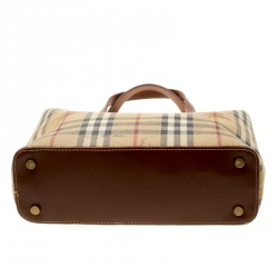 Pre Owned Burberry Brown Haymarket Check Coated Canvas Mini Tote