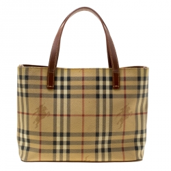 Pre Owned Burberry Brown Haymarket Check Coated Canvas Mini Tote