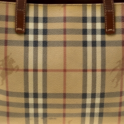 Pre Owned Burberry Brown Haymarket Check Coated Canvas Mini Tote
