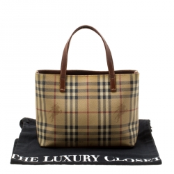 Pre Owned Burberry Brown Haymarket Check Coated Canvas Mini Tote
