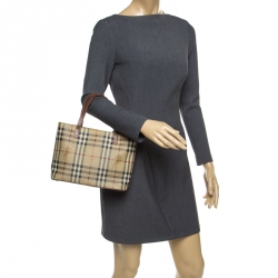 Pre Owned Burberry Brown Haymarket Check Coated Canvas Mini Tote
