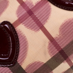 Pre Owned Burberry Burgundy House Check PVC & Patent Leather Hearts Boston Bag