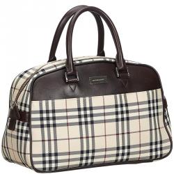 Pre Owned Burberry Brown Plaid Nylon Everyday Bag
