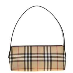 Pre Owned Burberry Beige House Check PVC Shoulder Bag