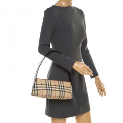 Pre Owned Burberry Beige House Check PVC Shoulder Bag