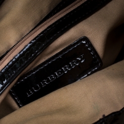 Pre Owned Burberry Black/Beige Nova Check PVC and Patent Leather Brooke Hobo