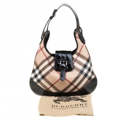 Pre Owned Burberry Black/Beige Nova Check PVC and Patent Leather Brooke Hobo