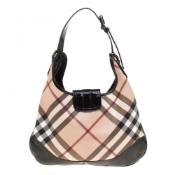 Pre Owned Burberry Black/Beige Nova Check PVC and Patent Leather Brooke Hobo
