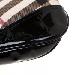 Pre Owned Burberry Black/Beige Nova Check PVC and Patent Leather Brooke Hobo
