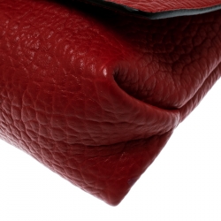 Pre Owned Burberry Red Grain Leather Mildenhall Shoulder Bag