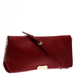 Pre Owned Burberry Red Grain Leather Mildenhall Shoulder Bag