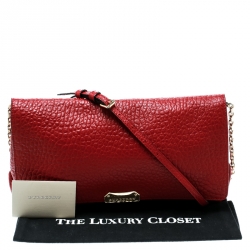Pre Owned Burberry Red Grain Leather Mildenhall Shoulder Bag