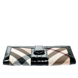 Pre Owned Burberry Black/Beige Nova Check PVC and Patent Leather Wallet