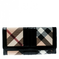 Pre Owned Burberry Black/Beige Nova Check PVC and Patent Leather Wallet