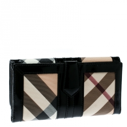 Pre Owned Burberry Black/Beige Nova Check PVC and Patent Leather Wallet