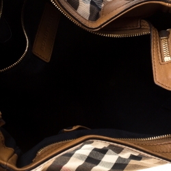 Pre Owned Burberry Beige/Brown House Check Canvas and Leather Hobo