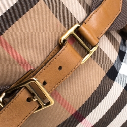 Pre Owned Burberry Beige/Brown House Check Canvas and Leather Hobo