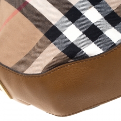 Pre Owned Burberry Beige/Brown House Check Canvas and Leather Hobo