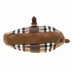 Pre Owned Burberry Beige/Brown House Check Canvas and Leather Hobo
