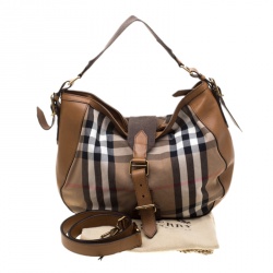 Pre Owned Burberry Beige/Brown House Check Canvas and Leather Hobo