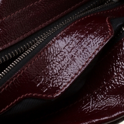 Burberry Burgundy Cartridge Patent Leather Lowry Top Handle Bag