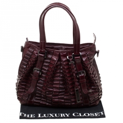 Burberry Burgundy Cartridge Patent Leather Lowry Top Handle Bag