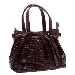 Burberry Burgundy Cartridge Patent Leather Lowry Top Handle Bag