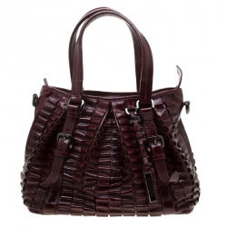 Burberry Burgundy Cartridge Patent Leather Lowry Top Handle Bag