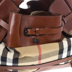 Pre Owned Burberry Brown Leather Bridle House Check Hobo