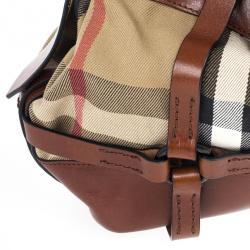 Pre Owned Burberry Brown Leather Bridle House Check Hobo