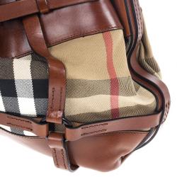 Pre Owned Burberry Brown Leather Bridle House Check Hobo