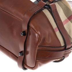 Pre Owned Burberry Brown Leather Bridle House Check Hobo
