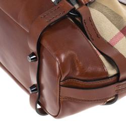 Pre Owned Burberry Brown Leather Bridle House Check Hobo