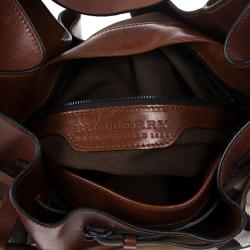 Pre Owned Burberry Brown Leather Bridle House Check Hobo