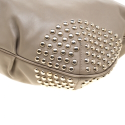 Pre Owned Burberry Grey Leather Studded Hobo