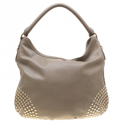 Pre Owned Burberry Grey Leather Studded Hobo