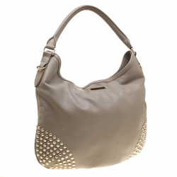 Pre Owned Burberry Grey Leather Studded Hobo