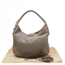 Pre Owned Burberry Grey Leather Studded Hobo