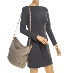 Pre Owned Burberry Grey Leather Studded Hobo