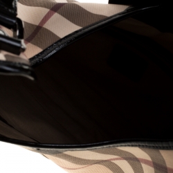 Pre Owned Burberry Black/Beige Nova Check PVC and Patent Leather Brooke Hobo
