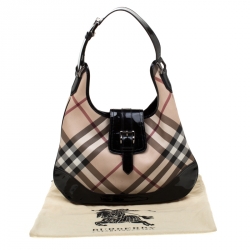 Pre Owned Burberry Black/Beige Nova Check PVC and Patent Leather Brooke Hobo