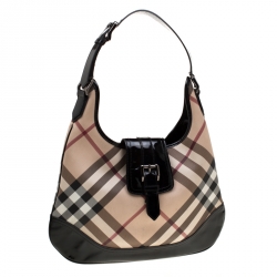 Pre Owned Burberry Black/Beige Nova Check PVC and Patent Leather Brooke Hobo